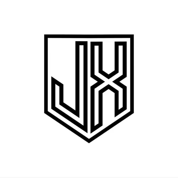 JX Letter Logo monogram shield geometric line inside shield isolated style design template