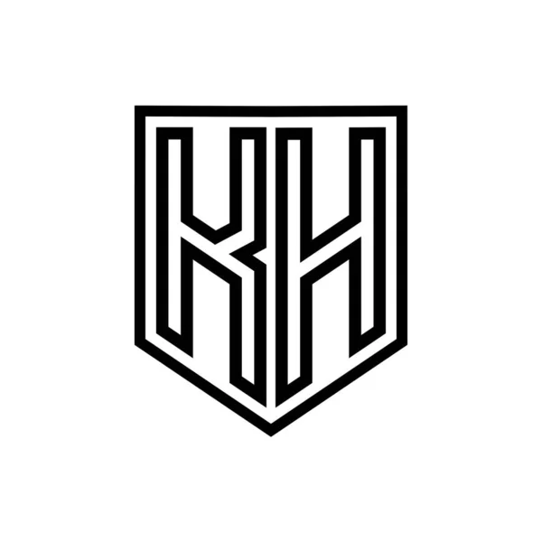 KH Letter Logo monogram shield geometric line inside shield isolated style design template