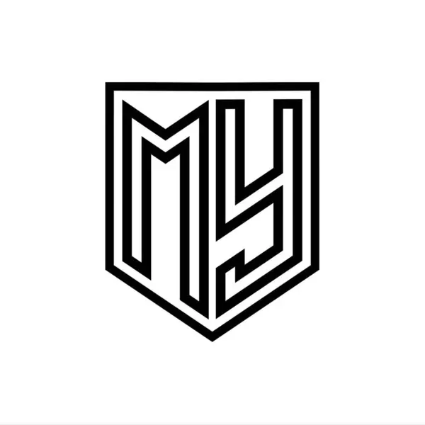 MY Letter Logo monogram shield geometric line inside shield isolated style design template