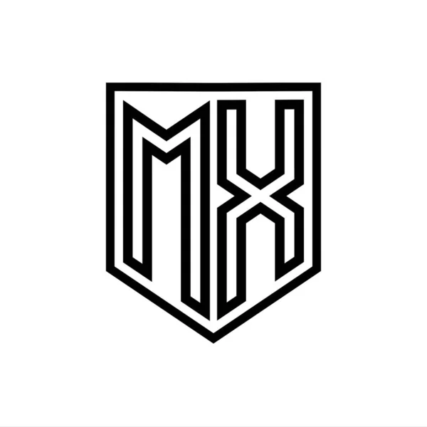 MX Letter Logo monogram shield geometric line inside shield isolated style design template
