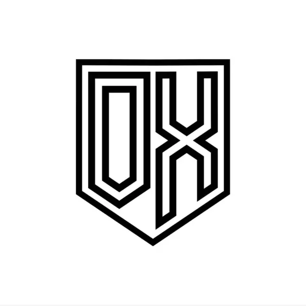 OX Letter Logo monogram shield geometric line inside shield isolated style design template