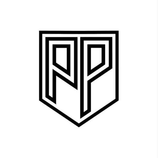 PP Letter Logo monogram shield geometric line inside shield isolated style design template