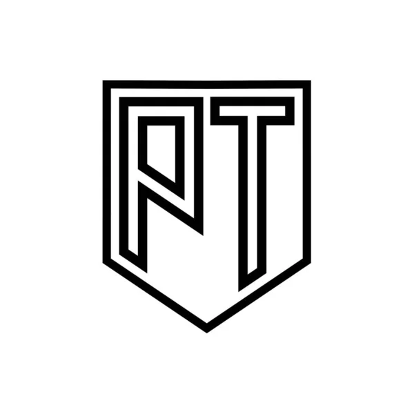 PT Letter Logo monogram shield geometric line inside shield isolated style design template
