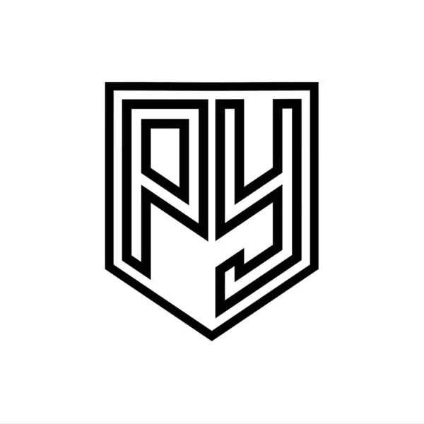 PY Letter Logo monogram shield geometric line inside shield isolated style design template