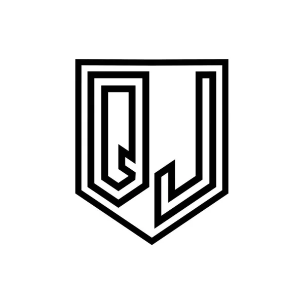 QJ Letter Logo monogram shield geometric line inside shield isolated style design template
