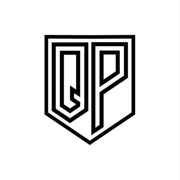QP Letter Logo monogram shield geometric line inside shield isolated style design template
