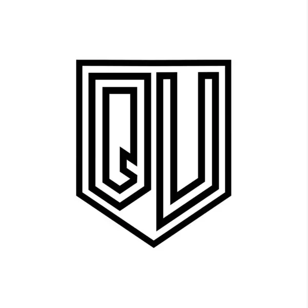 QU Letter Logo monogram shield geometric line inside shield isolated style design template