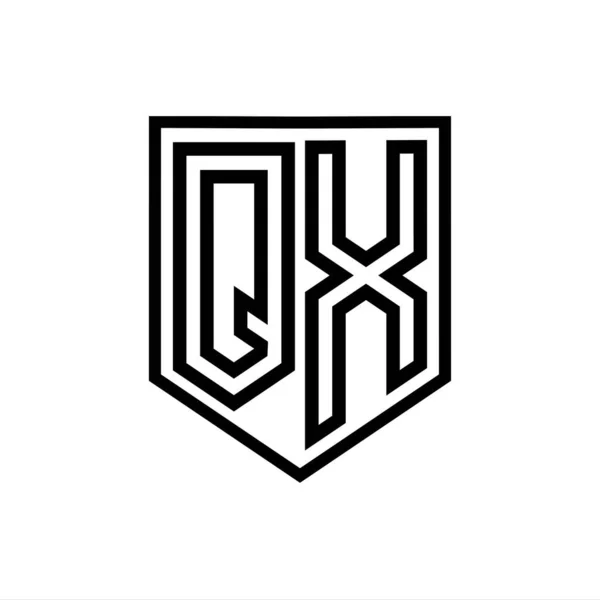 QX Letter Logo monogram shield geometric line inside shield isolated style design template