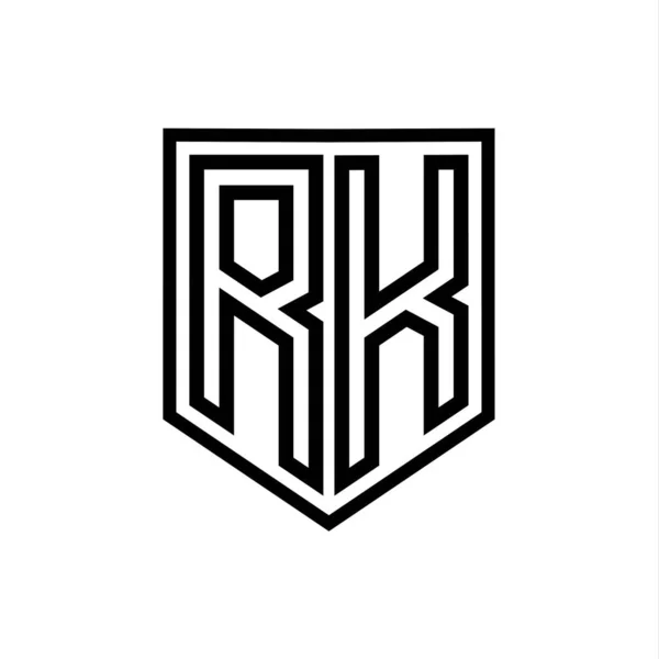 RK Letter Logo monogram shield geometric line inside shield isolated style design template
