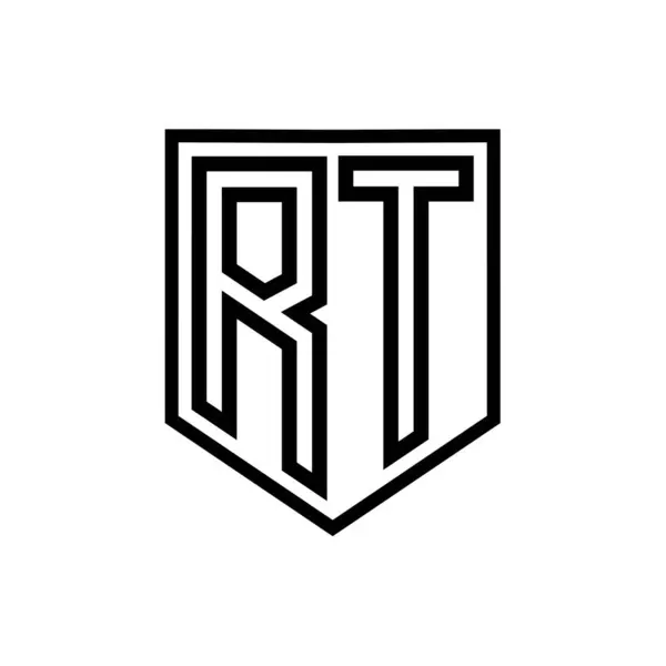 RT Letter Logo monogram shield geometric line inside shield isolated style design template