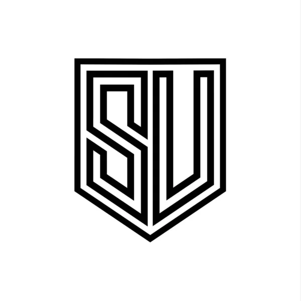 SU Letter Logo monogram shield geometric line inside shield isolated style design template