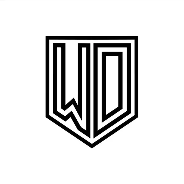 WD Letter Logo monogram shield geometric line inside shield isolated style design template