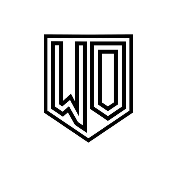 WO Letter Logo monogram shield geometric line inside shield isolated style design template