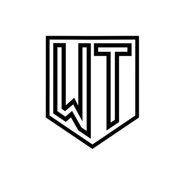 WT Letter Logo monogram shield geometric line inside shield isolated style design template