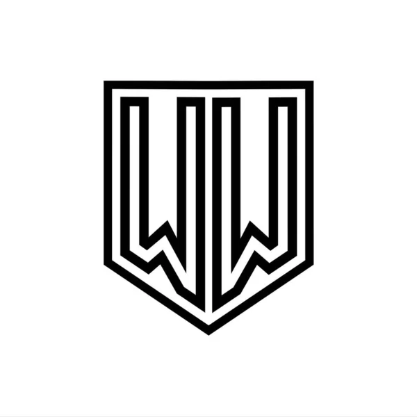 WW Letter Logo monogram shield geometric line inside shield isolated style design template