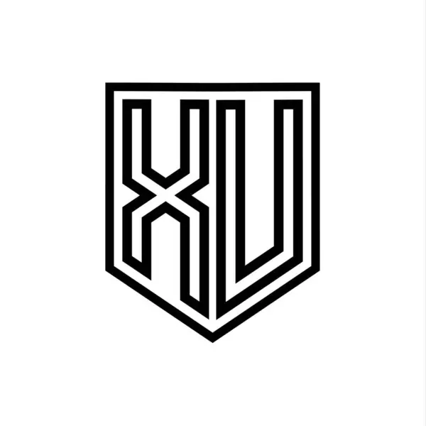 XU Letter Logo monogram shield geometric line inside shield isolated style design template