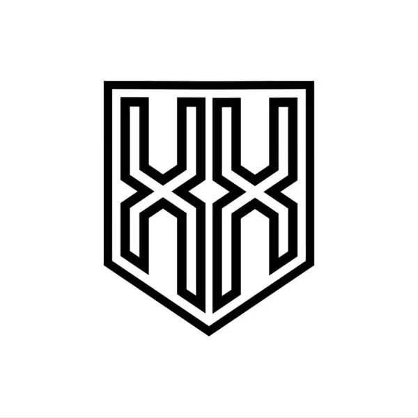 XX Letter Logo monogram shield geometric line inside shield isolated style design template
