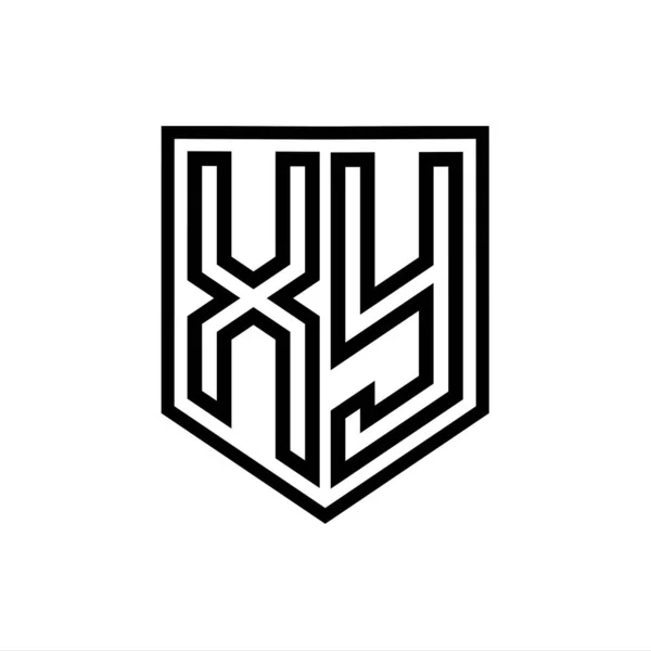 XY Letter Logo monogram shield geometric line inside shield isolated style design template