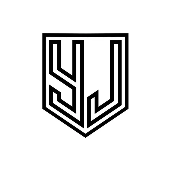 YJ Letter Logo monogram shield geometric line inside shield isolated style design template