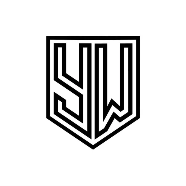 YW Letter Logo monogram shield geometric line inside shield isolated style design template