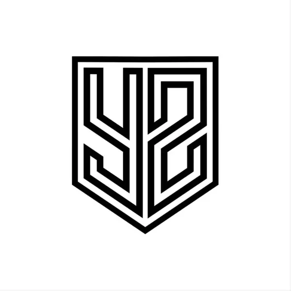 YZ Letter Logo monogram shield geometric line inside shield isolated style design template