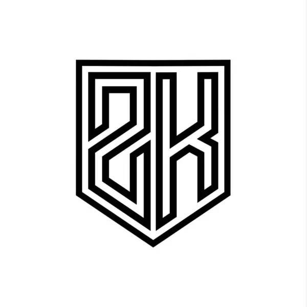 ZK Letter Logo monogram shield geometric line inside shield isolated style design template