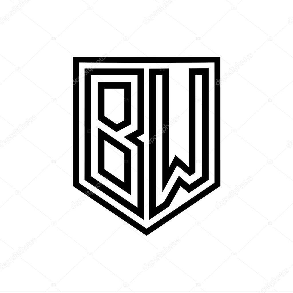 BW Letter Logo monogram shield geometric line inside shield isolated style design template