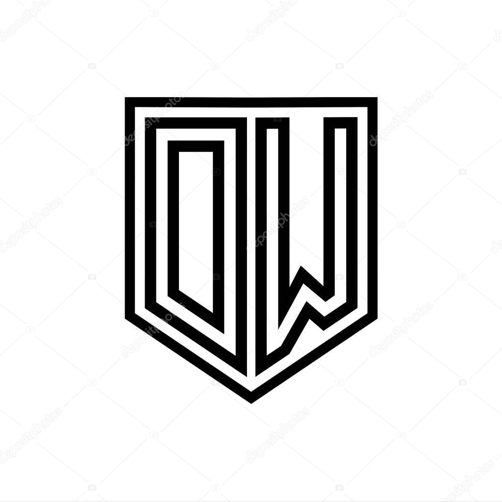 DW Letter Logo monogram shield geometric line inside shield isolated style design template