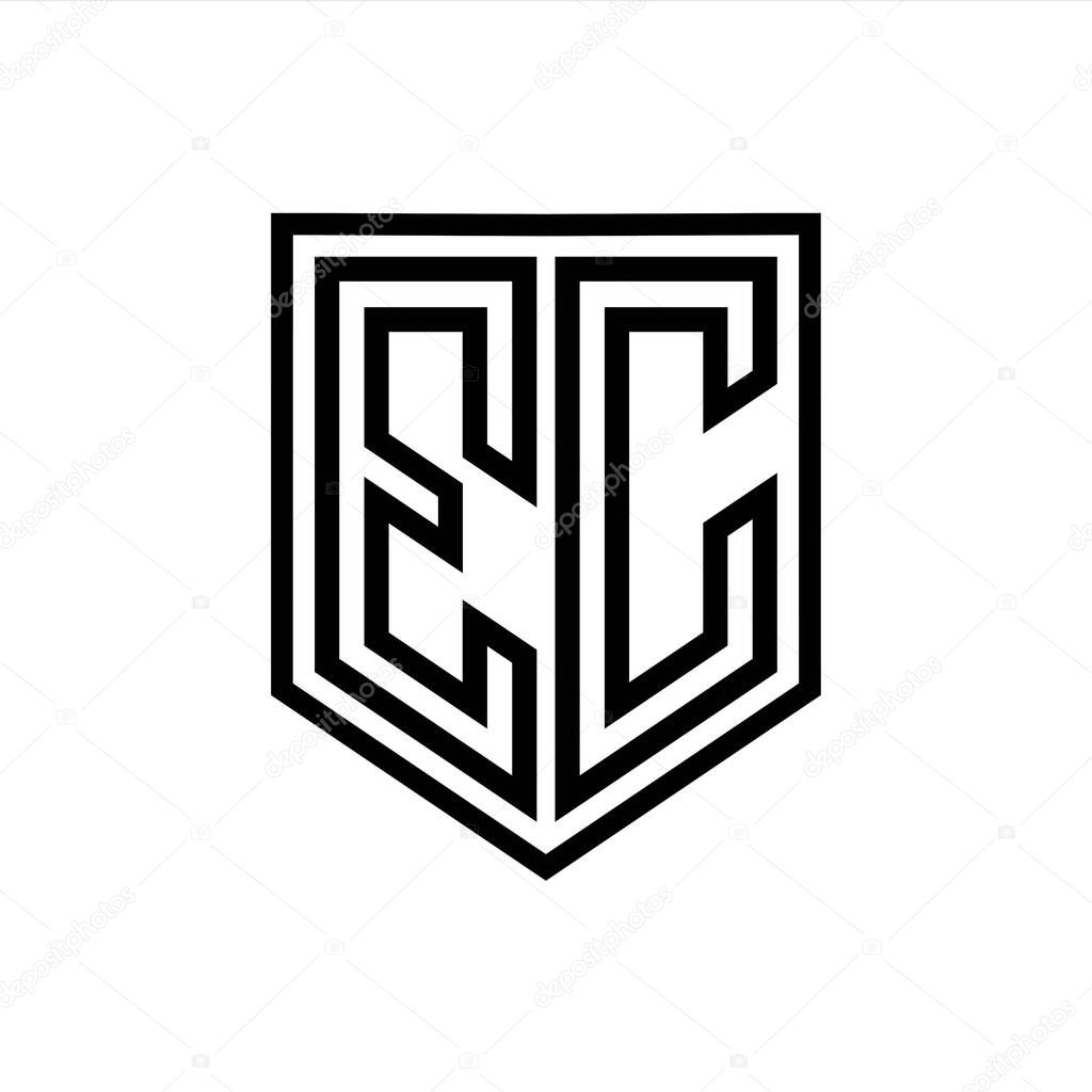 EC Letter Logo monogram shield geometric line inside shield isolated style design template