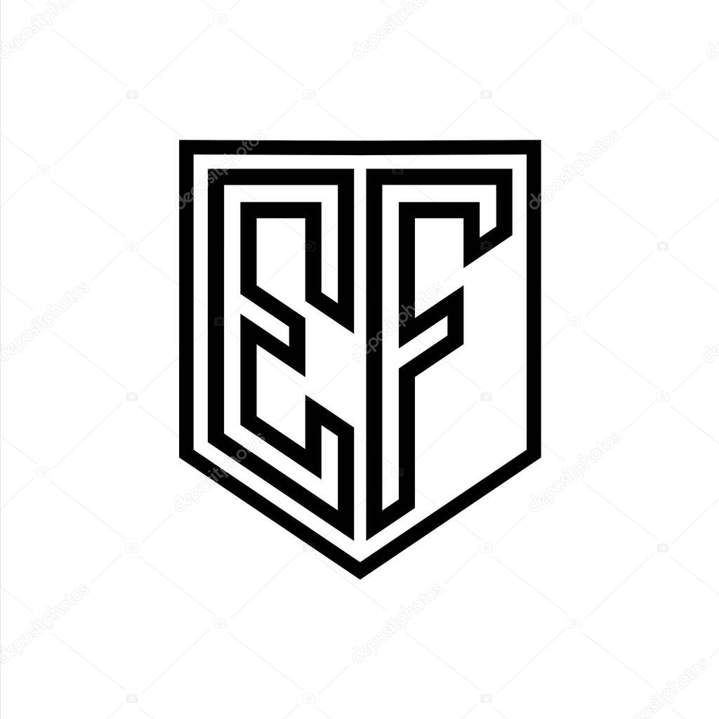 EF Letter Logo monogram shield geometric line inside shield isolated style design template