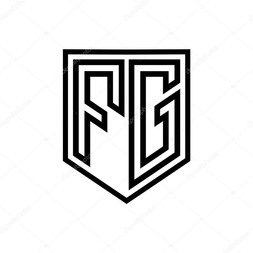 FG Letter Logo monogram shield geometric line inside shield isolated style design template