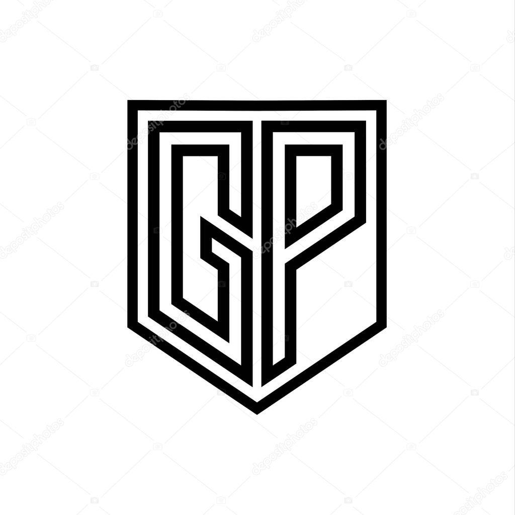 GP Letter Logo monogram shield geometric line inside shield isolated style design template
