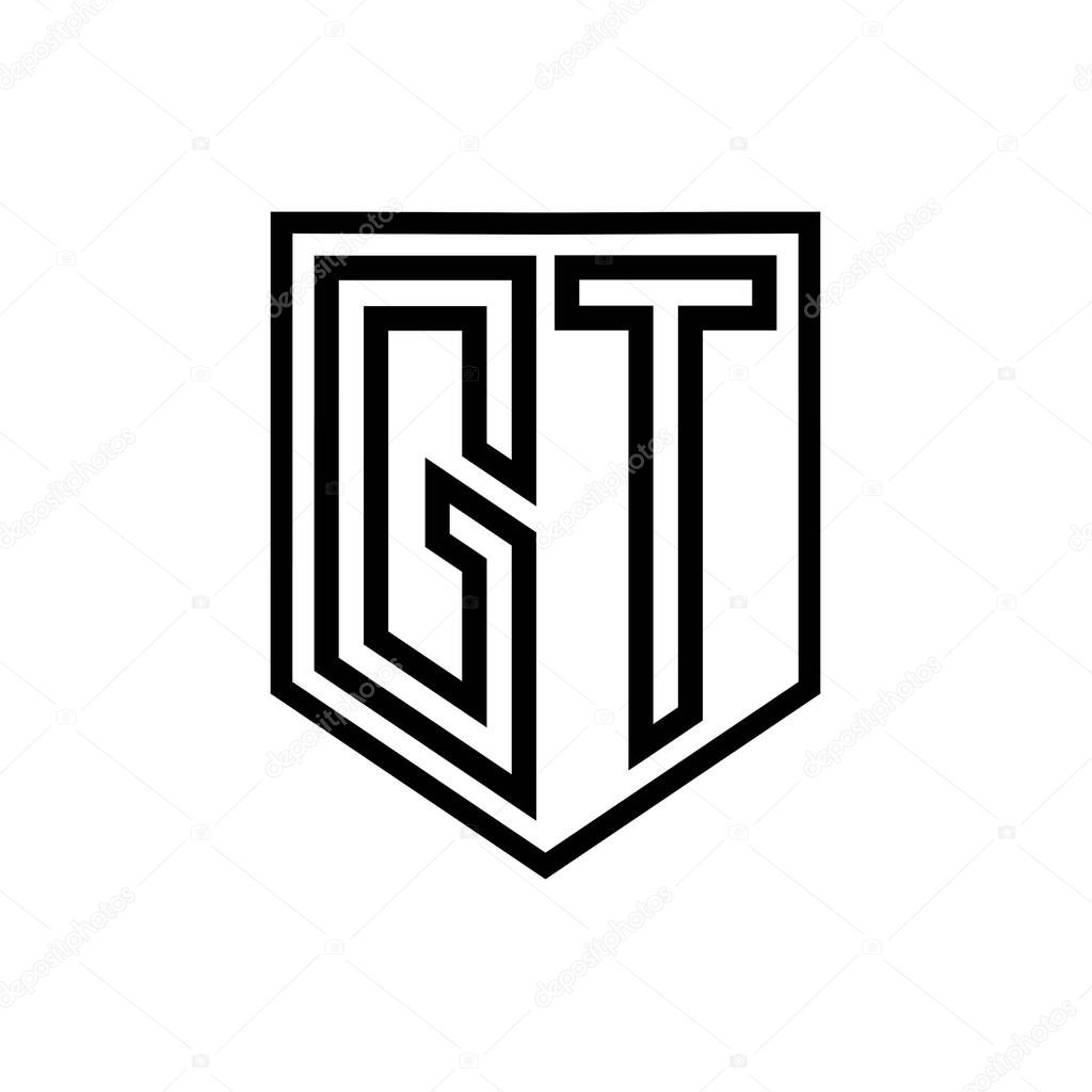 GT Letter Logo monogram shield geometric line inside shield isolated style design template