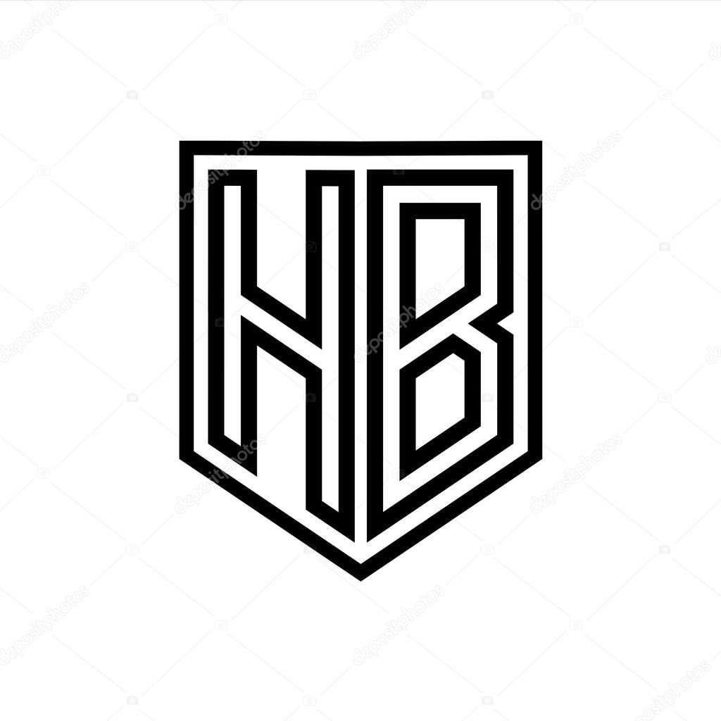 HB Letter Logo monogram shield geometric line inside shield isolated style design template