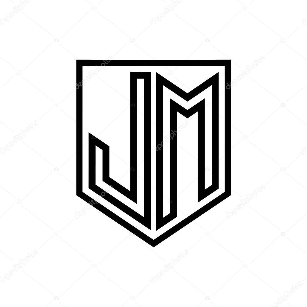 JM Letter Logo monogram shield geometric line inside shield isolated style design template