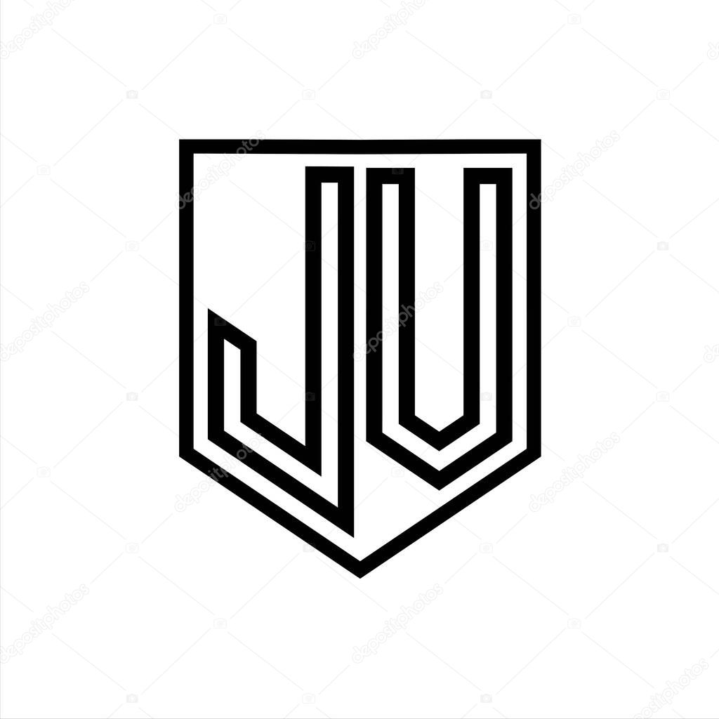 JV Letter Logo monogram shield geometric line inside shield isolated style design template