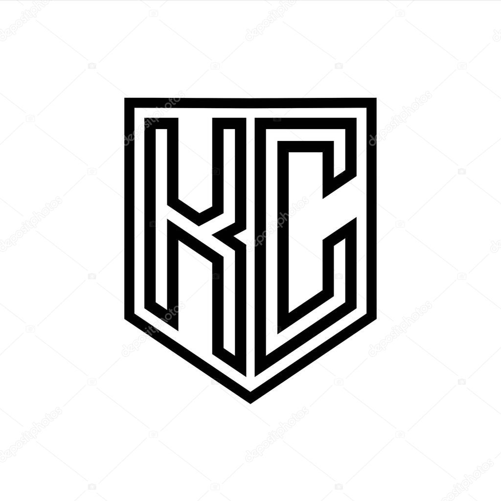 KC Letter Logo monogram shield geometric line inside shield isolated style design template