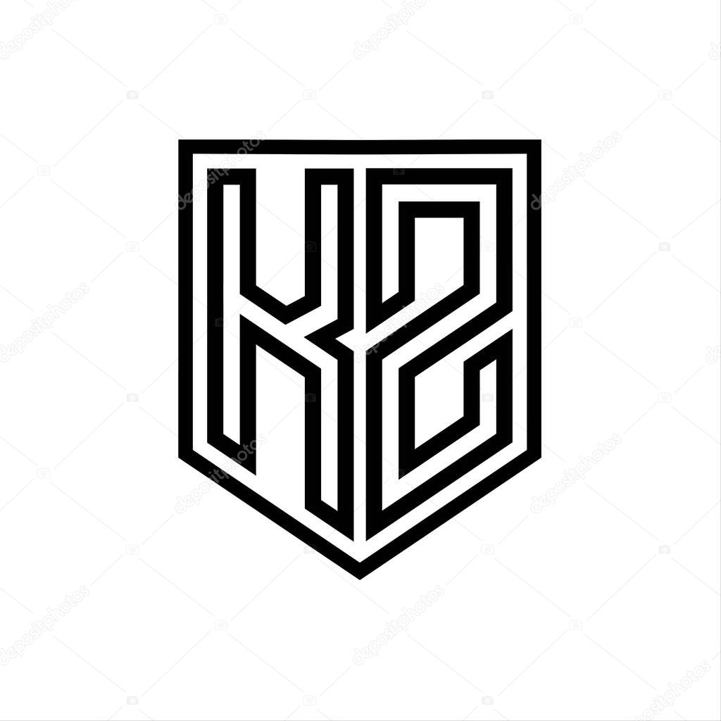 KZ Letter Logo monogram shield geometric line inside shield isolated style design template