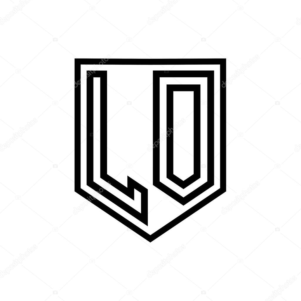 LO Letter Logo monogram shield geometric line inside shield isolated style design template