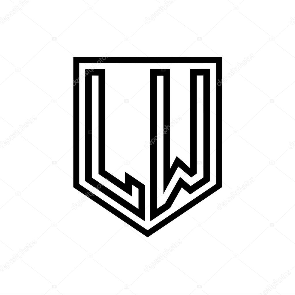 LW Letter Logo monogram shield geometric line inside shield isolated style design template
