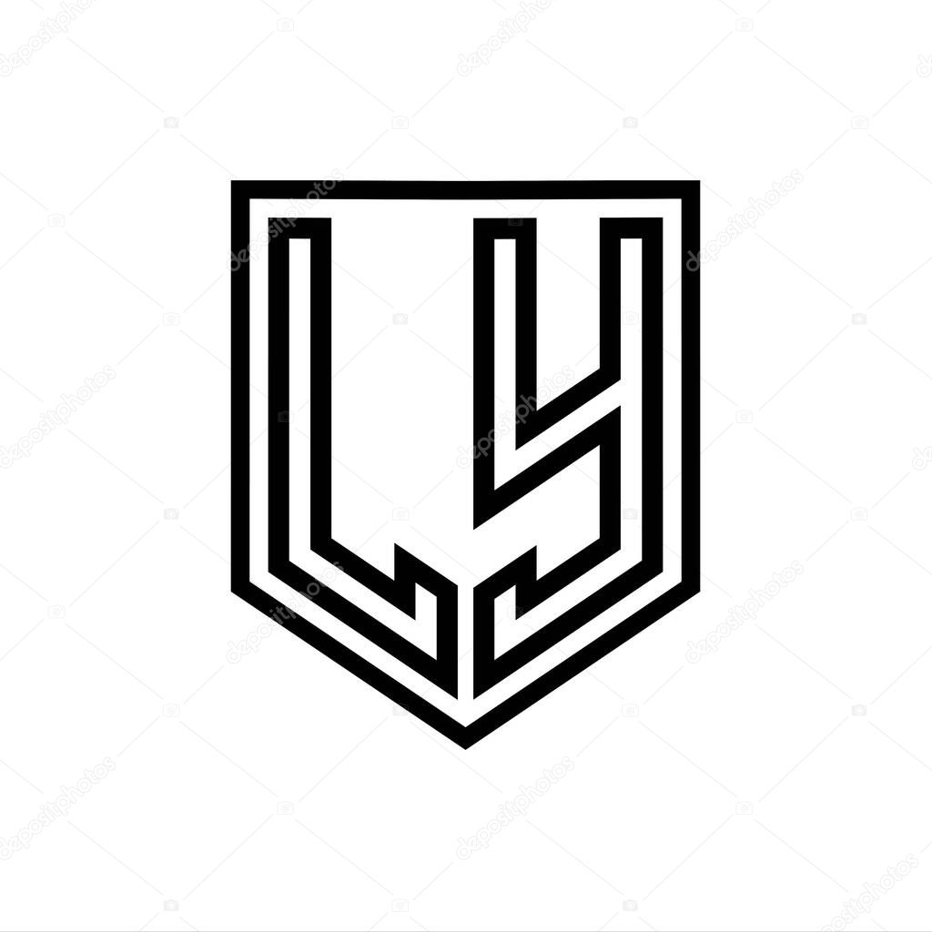 LY Letter Logo monogram shield geometric line inside shield isolated style design template