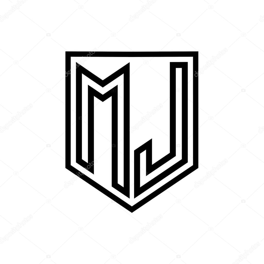MJ Letter Logo monogram shield geometric line inside shield isolated style design template
