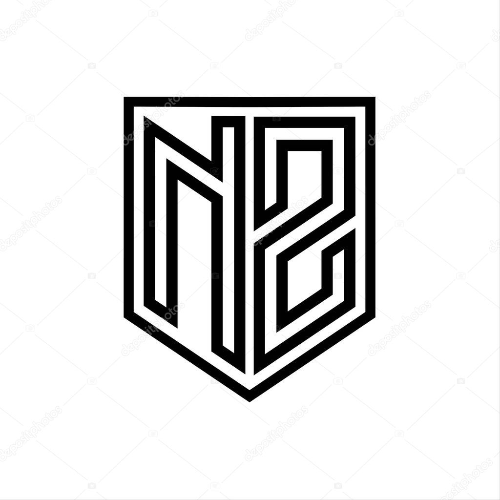 NZ Letter Logo monogram shield geometric line inside shield isolated style design template