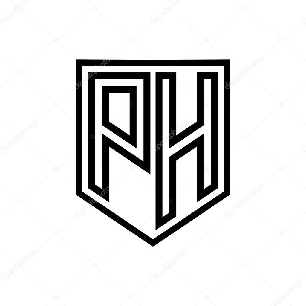 PH Letter Logo monogram shield geometric line inside shield isolated style design template