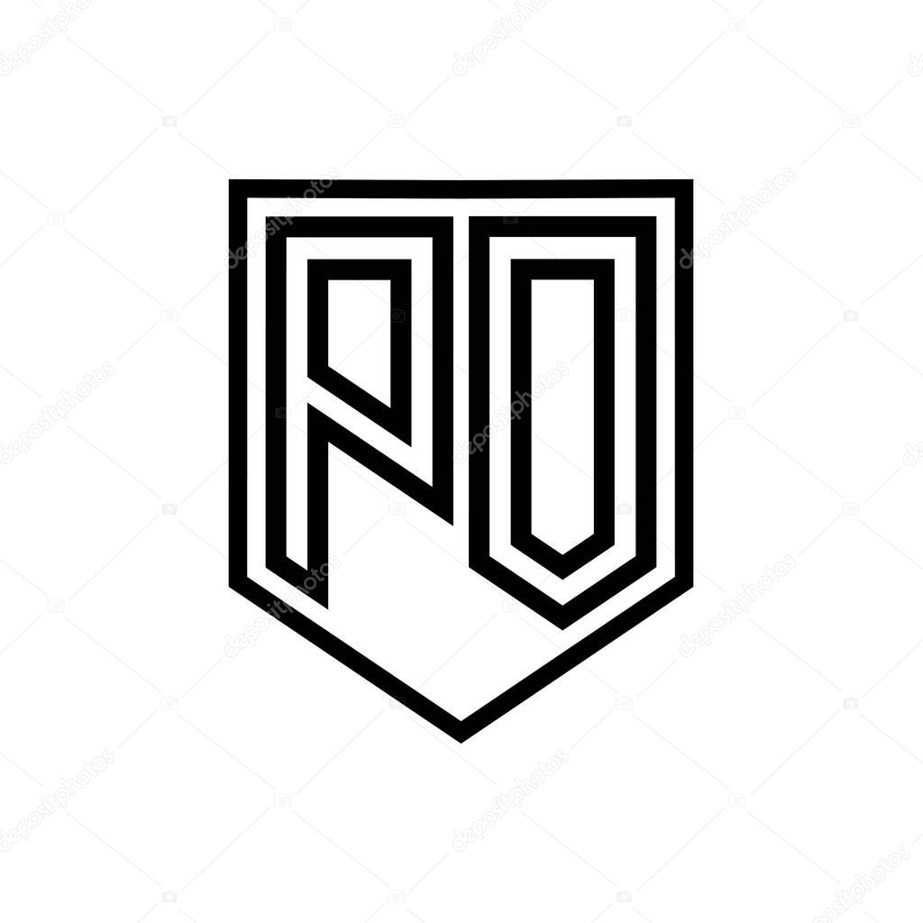 PO Letter Logo monogram shield geometric line inside shield isolated style design template