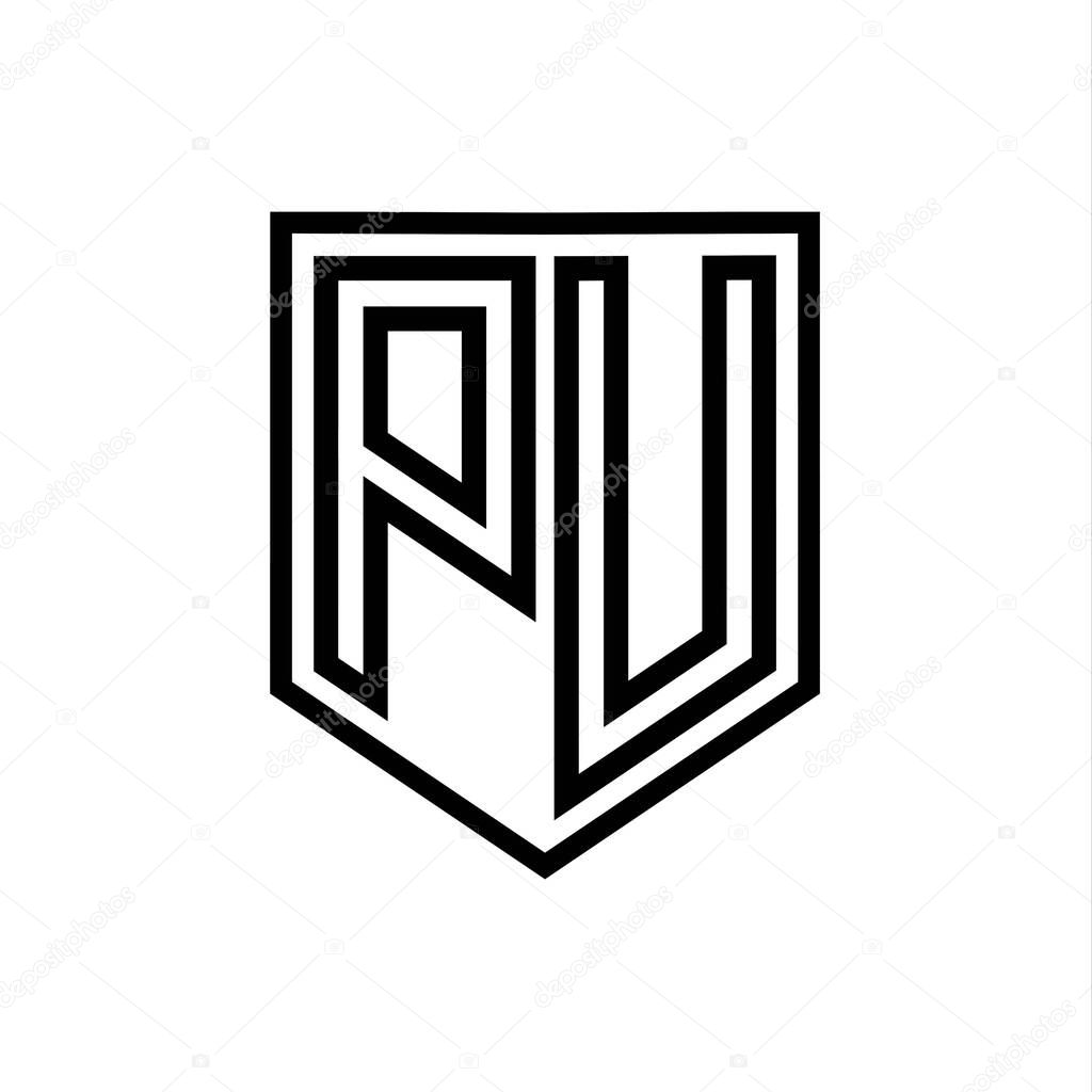 PU Letter Logo monogram shield geometric line inside shield isolated style design template