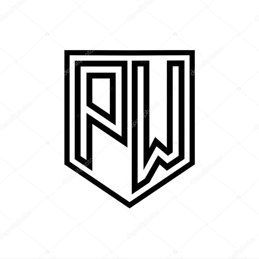 PW Letter Logo monogram shield geometric line inside shield isolated style design template