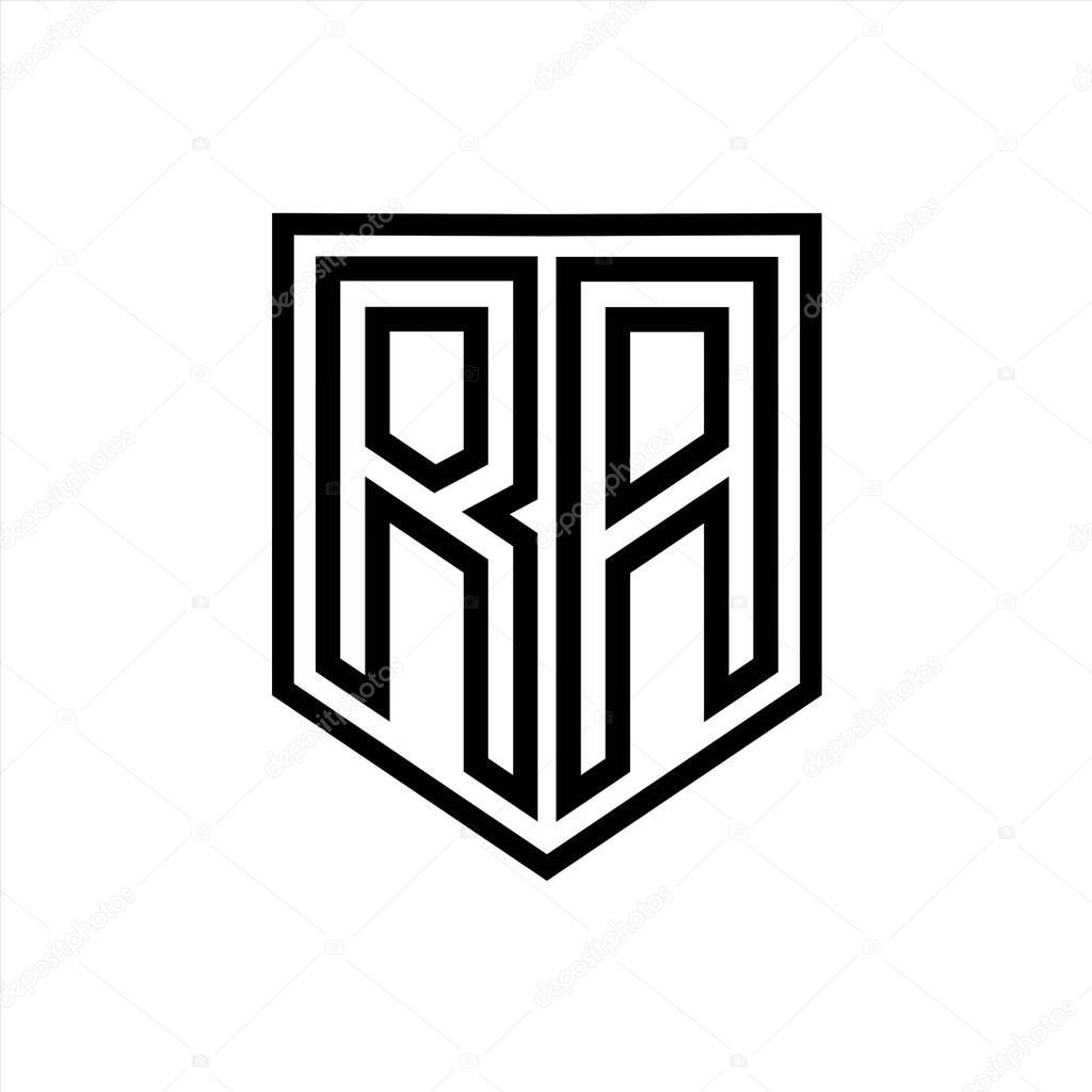 RA Letter Logo monogram shield geometric line inside shield isolated style design template