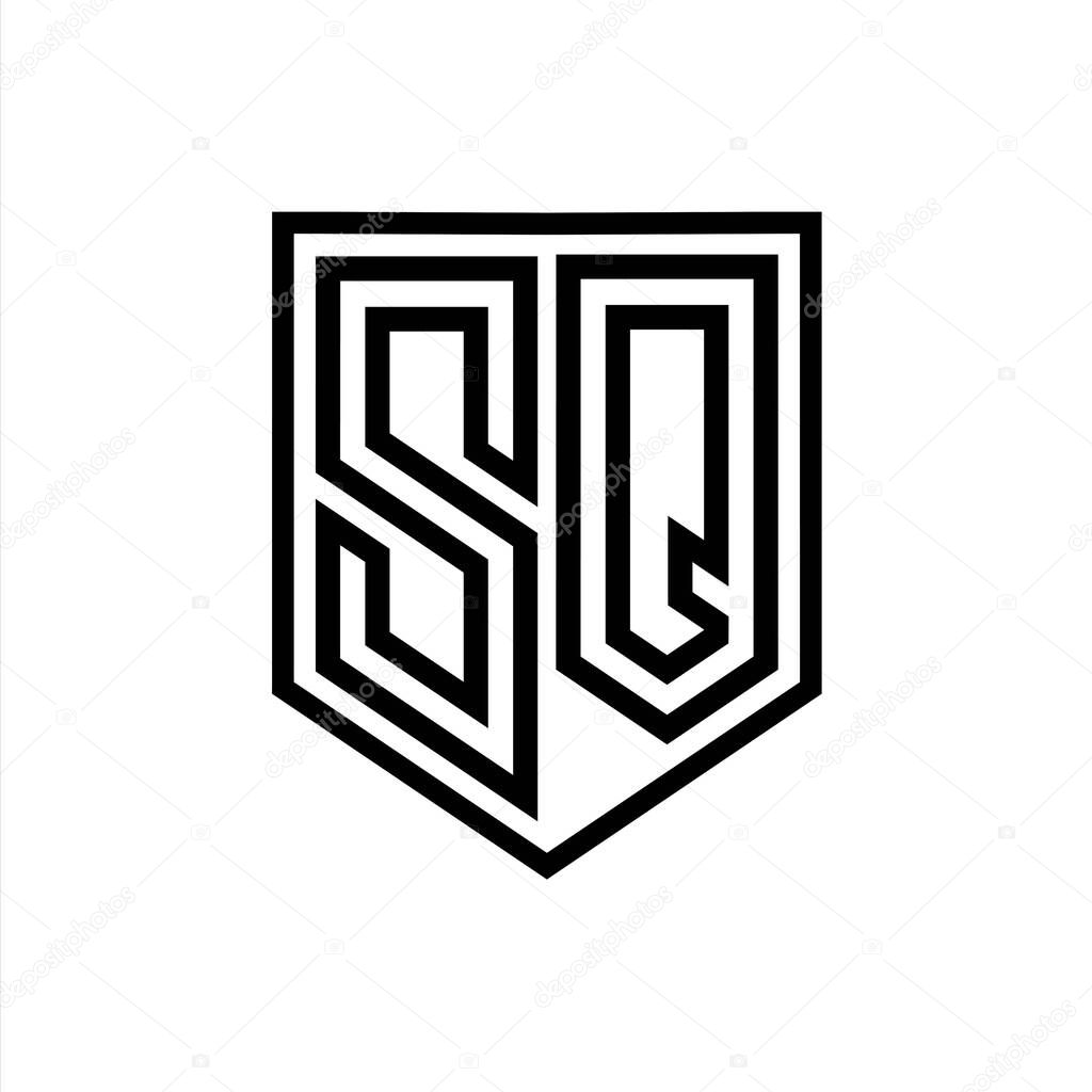 SQ Letter Logo monogram shield geometric line inside shield isolated style design template