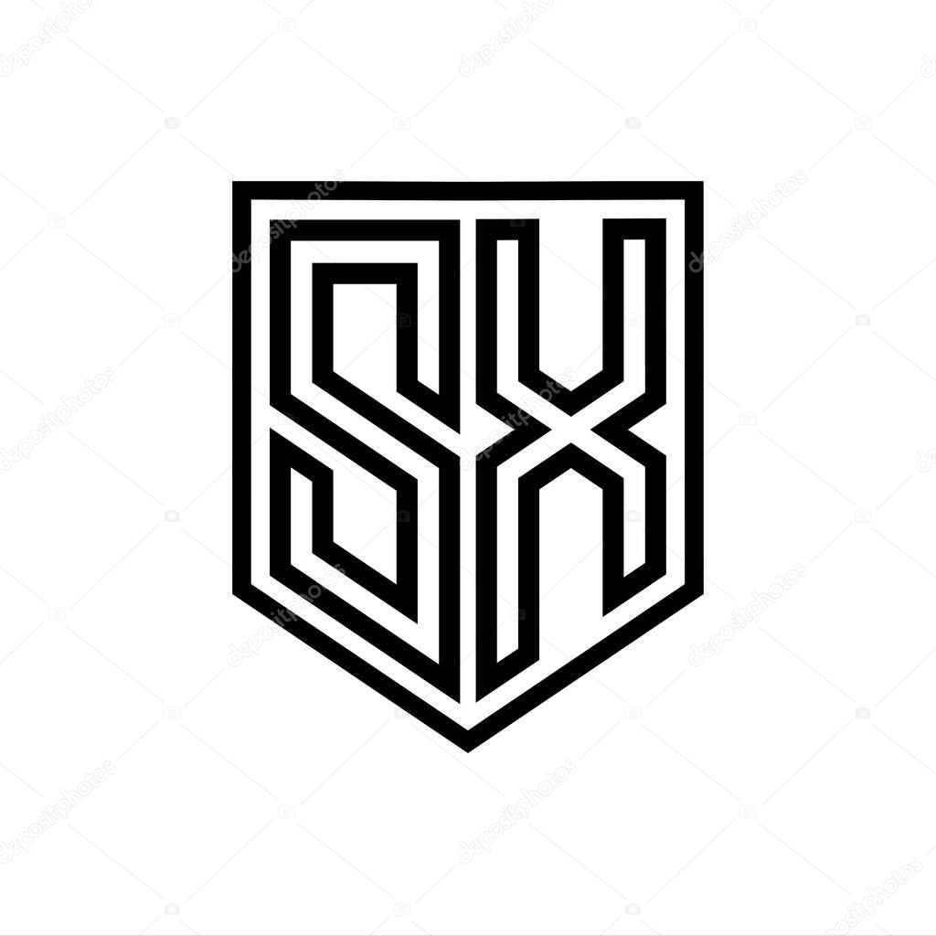SX Letter Logo monogram shield geometric line inside shield isolated style design template